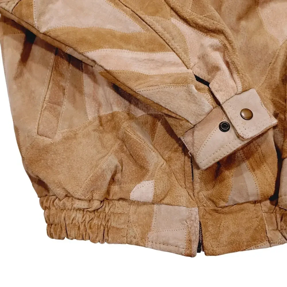 VTG Genuine Suede Leather Coat Jacket Italian Stone Design SZ Med Embroider Deer
